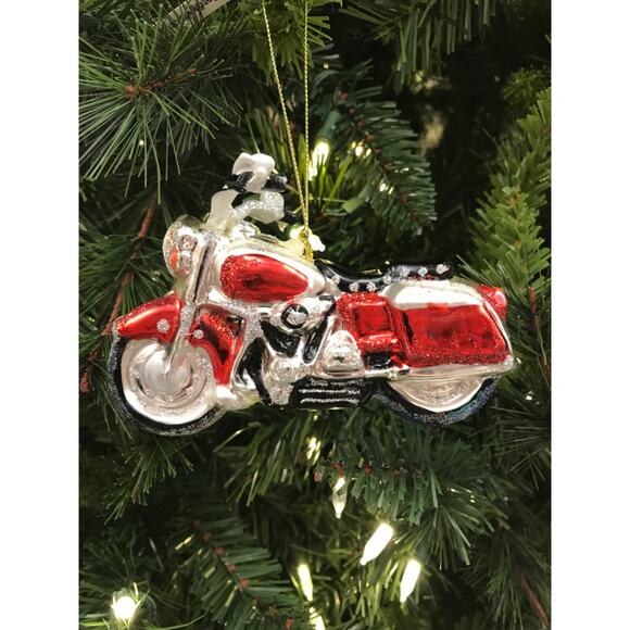 Motorcycle Ornament Glass Red Silver Christmas Tree Biker Enthusiasts - Picture 1 of 4